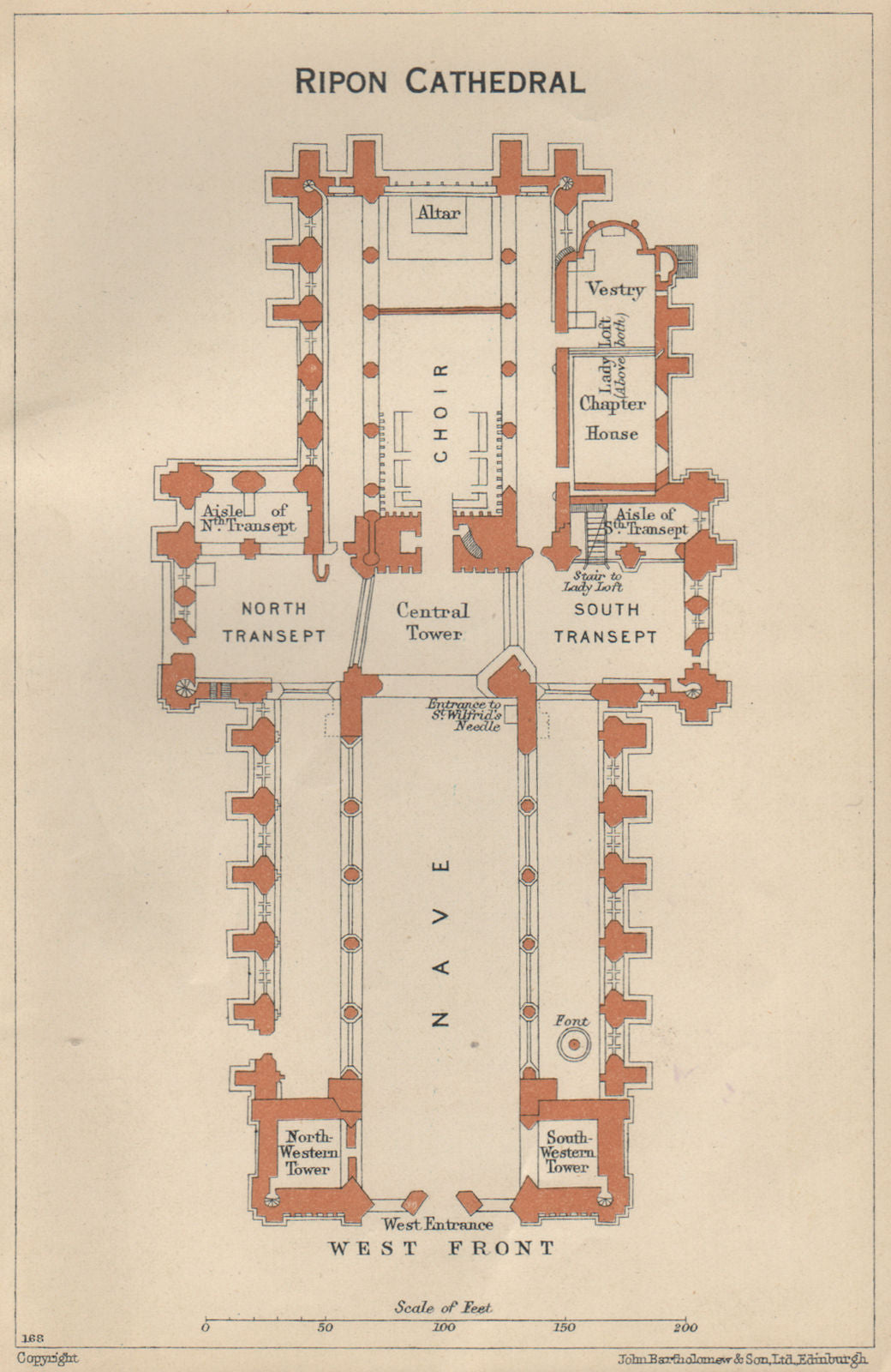 RIPON cathedral vintage floor plan. Yorkshire 1939 old vintage map chart